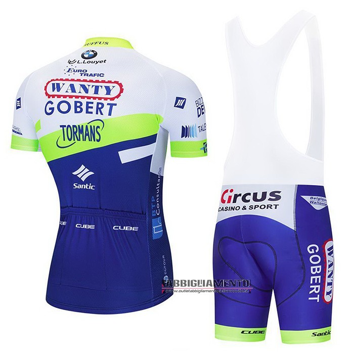 Abbigliamento Wanty-Gobert Cycling Team 2021 Manica Corta e Pantaloncino Con Bretelle Blu Bianco Giallo - Clicca l'immagine per chiudere
